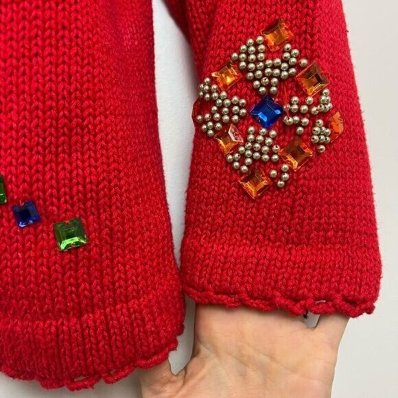 Vintage Joule Vintage Jeweled Sweater Women's Size M / L Bedazzled Christmas Red - Picture 12 of 15
